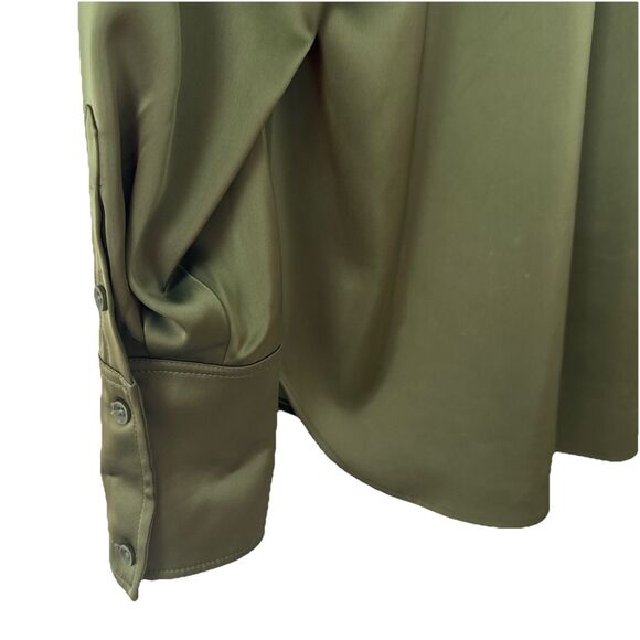 Good American Womens Juniper Green Long Sleeve Shirt Top Size S / M Satin Like - Picture 5 of 10